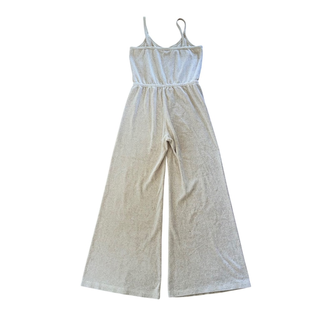 Suzie Kondi Jumpsuit Medium Women Oatmeal Good Velour Wide Leg Spaghetti Strap - Picture 8 of 10